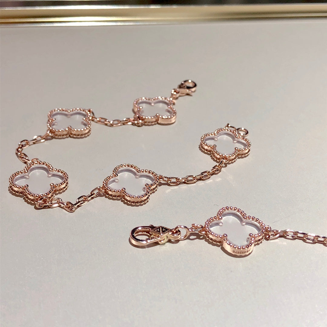 [⭐JeweliWhal]CLOVER 5 MOTIF ROCK CRYSTAL BRACELET