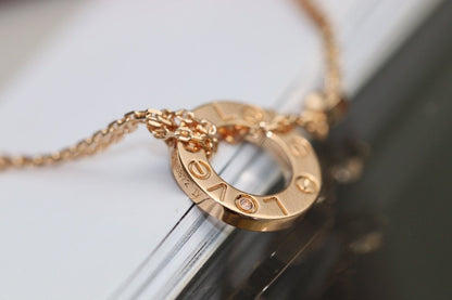 [⭐JeweliWhal]LOVE NECKLACE ADJUSTABLE ROSE GOLD 2 DIAMOND