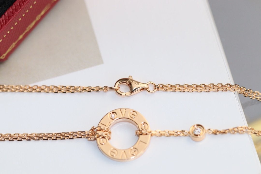 [⭐JeweliWhal]LOVE NECKLACE ADJUSTABLE ROSE GOLD 2 DIAMOND