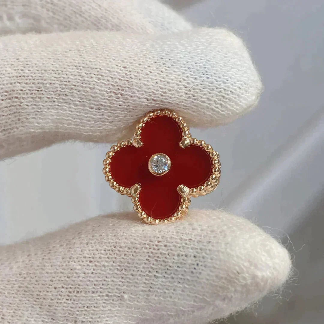 [⭐JeweliWhal]CLOVER MEDIUM 1 MOTIFS CARNELIAN  DIAMOND earrings