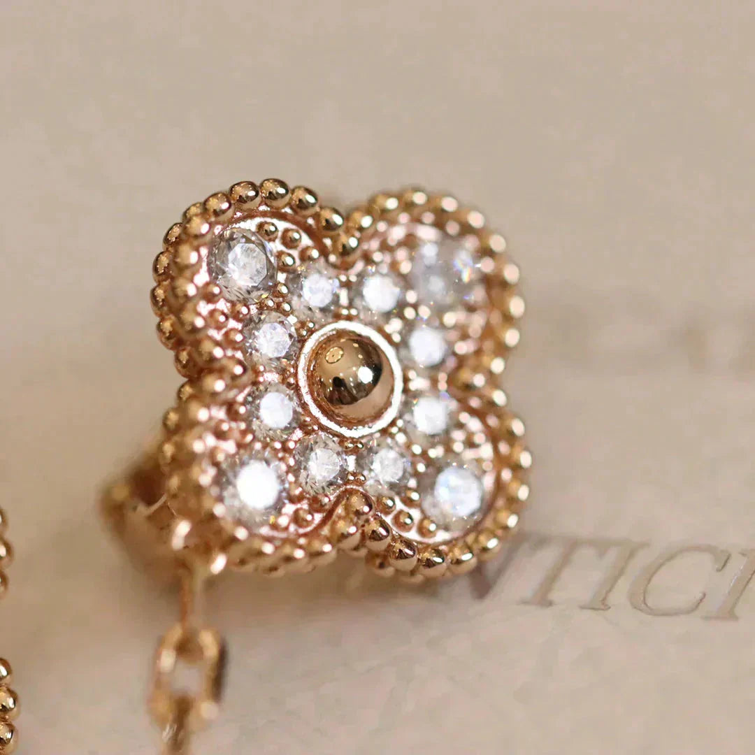 [⭐JeweliWhal]CLOVER MEDIUM 1 MOTIFS FUll DIAMOND EARRINGS