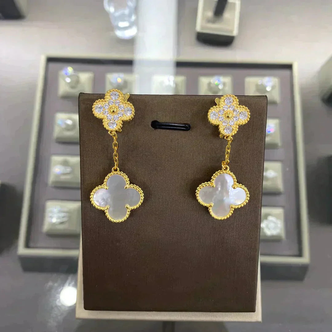 [⭐JeweliWhal]CLOVER  2 MOTIFS  DIAMOND  EARRINGS (MULTIPLE CHOICESç´