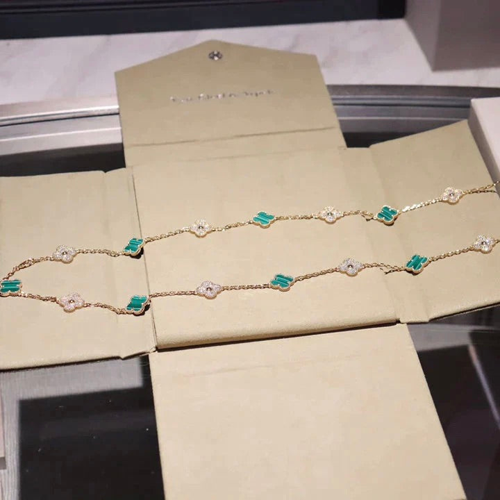 [⭐JeweliWhal]CLOVER 20 MOTIFS MALACHITE DIAMOND NECKLACE