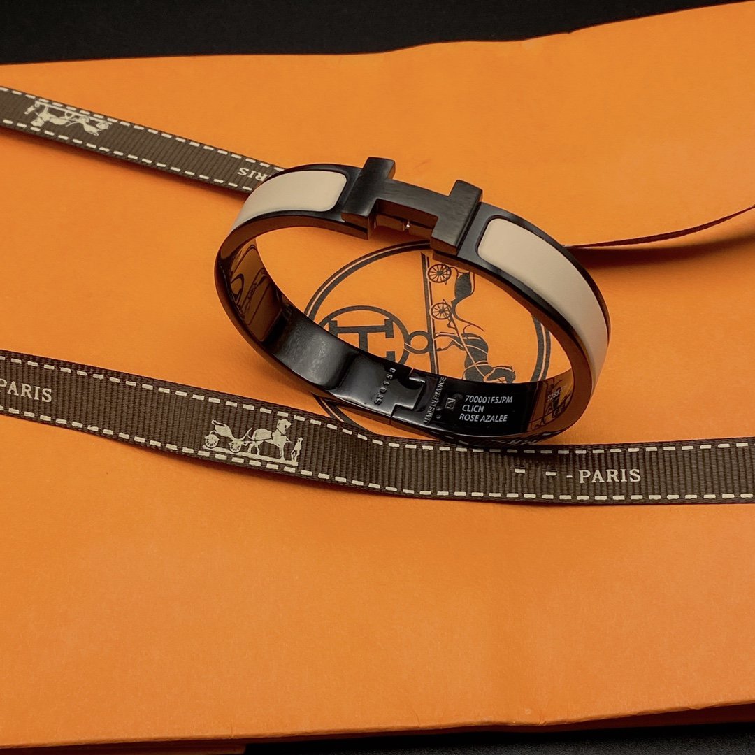 [⭐JeweliWhal]H BRACELET 12MM BLACK BEIGE CERAMIC