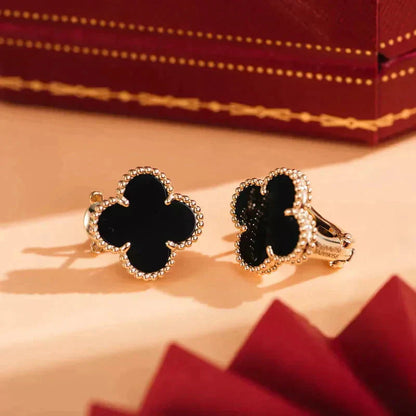 [⭐JeweliWhal]CLOVER MEDIUM 1 MOTIFS  ONYX STUD EARRINGS