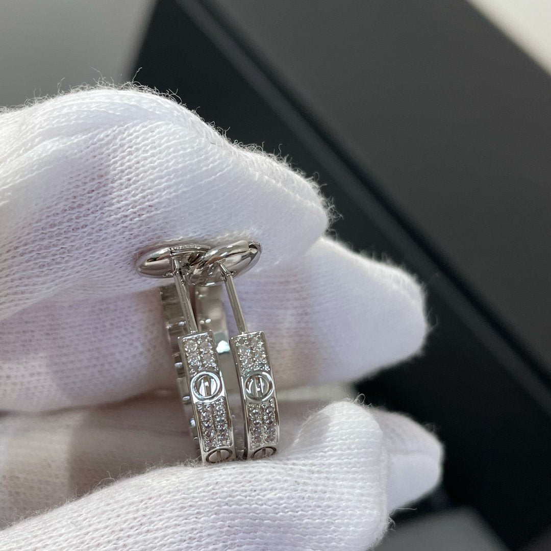 [⭐JeweliWhal]LOVE DIAMOND SILVER HOOP EARRINGS