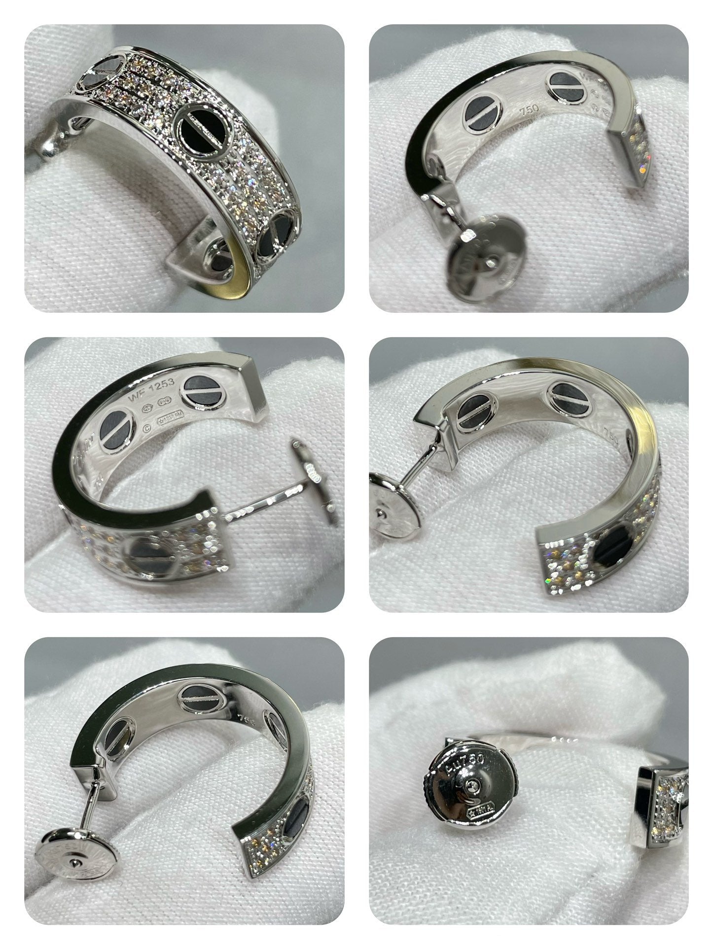 [⭐JeweliWhal]LOVE CERAMIC DIAMOND PAVED SILVER EARRINGS