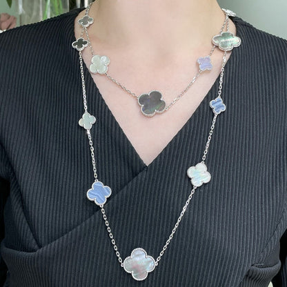 [⭐JeweliWhal]CLOVER 16 MOTIF CHALCEDONY MOP SILVER NECKLACE
