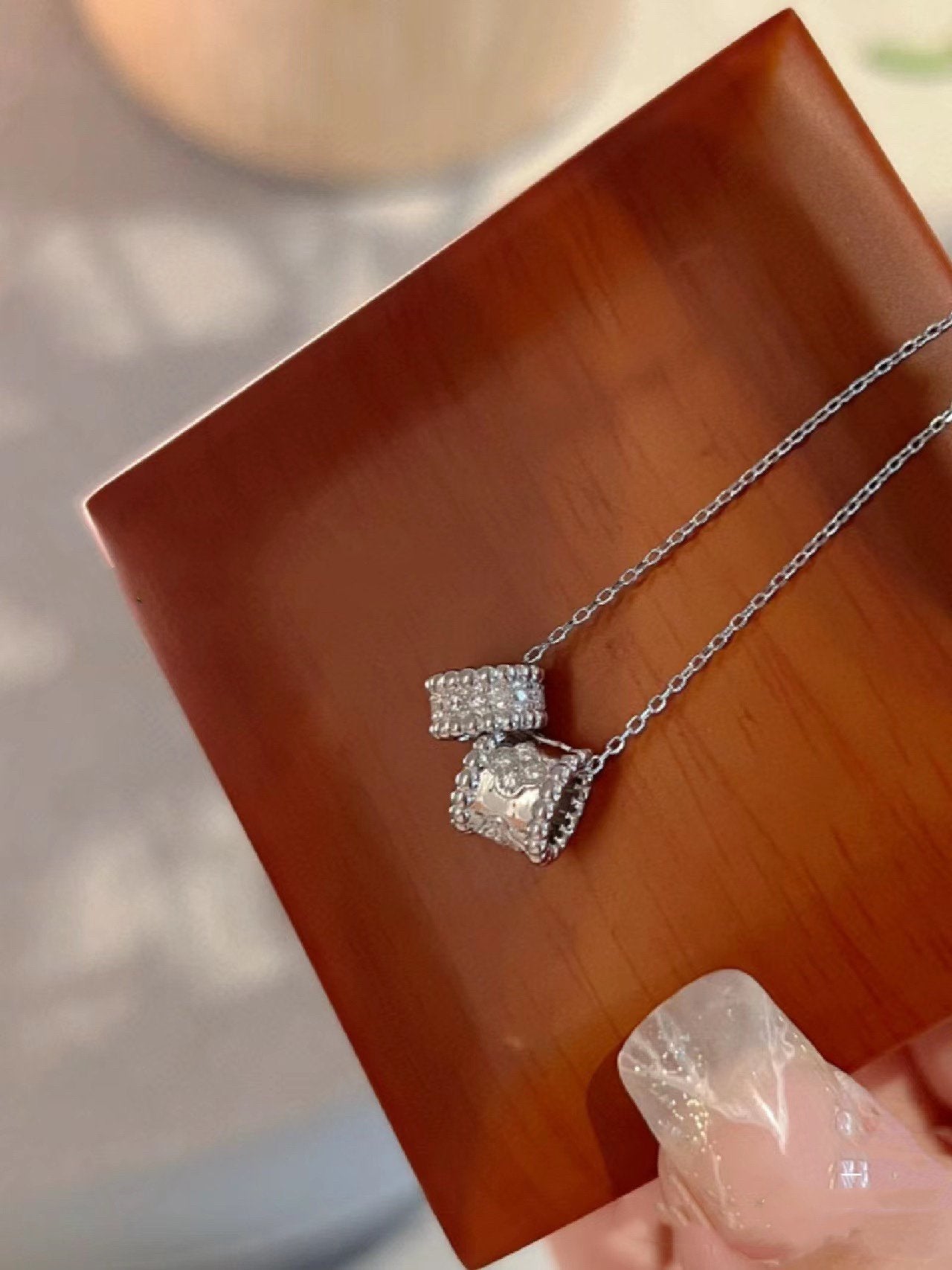 [⭐JeweliWhal]PERLEE DOUBLE PENDANT SILVER DIAMOND NECKLACE