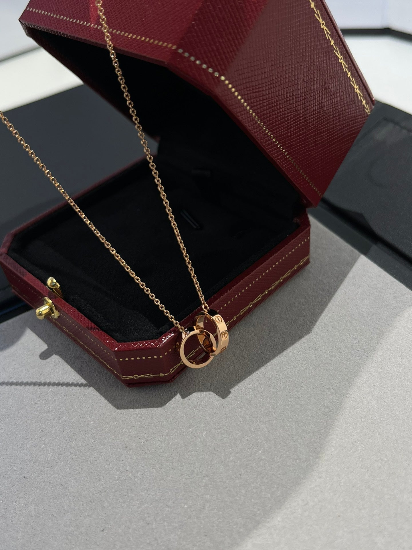 [⭐JeweliWhal]LOVE NECKLACE DOUBLE RING PINK GOLD