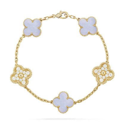 [⭐JeweliWhal] CLOVER 5 MOTIF PURPLE CHALCEDONY BRACELET COLLECTION