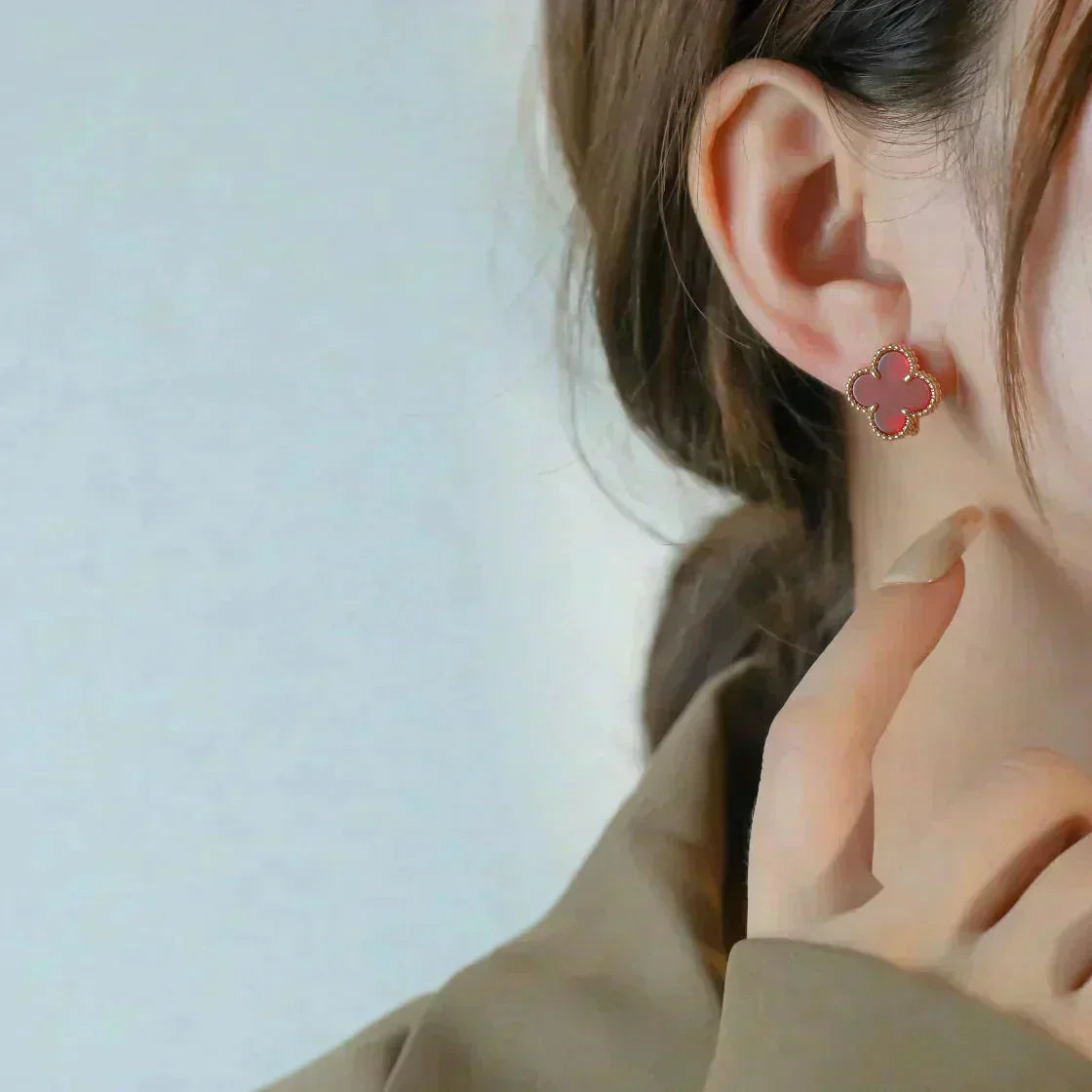 [⭐JeweliWhal]CLOVER MEDIUM 1 MOTIFS CARNELIAN  EARRINGS
