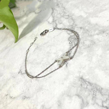 [⭐JeweliWhal]JEUX BRACELET WHITE MOP SILVER 1 DIAMOND
