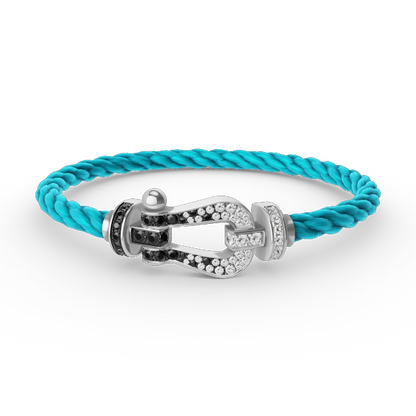 [⭐JeweliWhal]FORCE LARGE HORSESHOE BLACK WHITE DIAMOND BRACELET SILVER