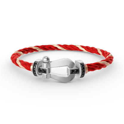 [⭐JeweliWhal]FORCE LARGE HORSESHOE BLACK DIAMOND BRACELET SILVER