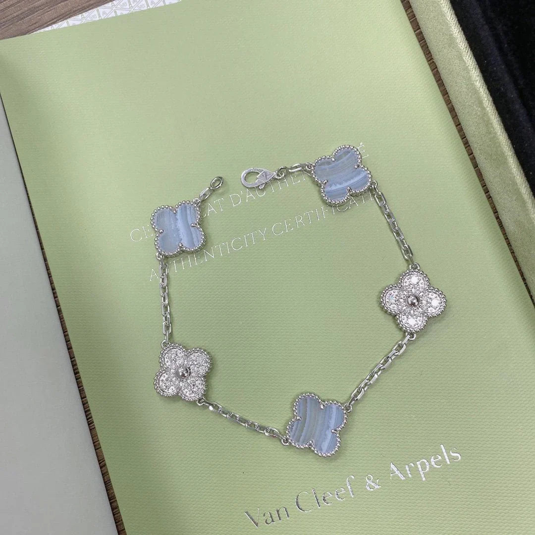 [⭐JeweliWhal] CLOVER 5 MOTIF PURPLE CHALCEDONY BRACELET COLLECTION