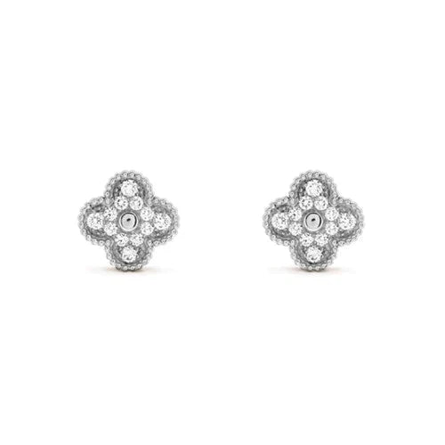 [⭐JeweliWhal]CLOVER 1 MOTIFS DIAMOND STUD EARRINGS SILVER