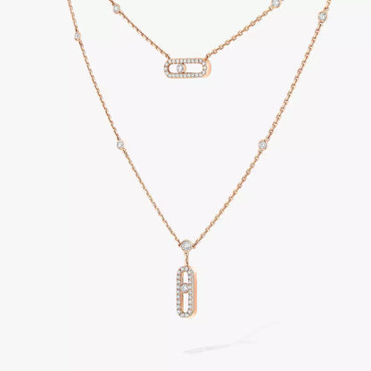 [⭐JeweliWhal]2 Rows Rose Gold Diamond Pave_ Necklace Move Uno