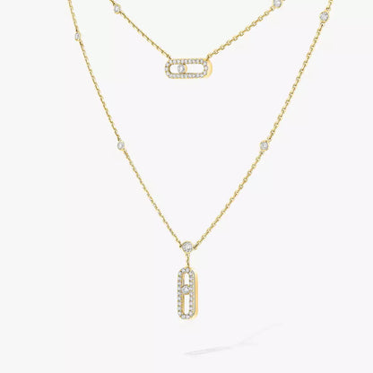 [⭐JeweliWhal]2 Rows Rose Gold Diamond Pave_ Necklace Move Uno