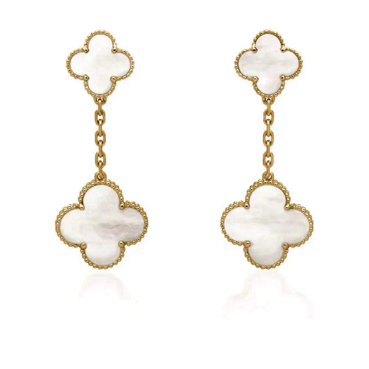 [⭐JeweliWhal]CLOVER 2 MOTIF WHITE MOP EARRINGS