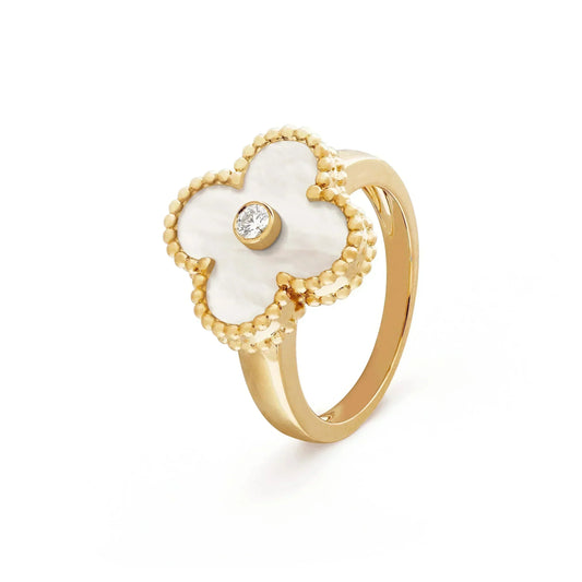 [⭐JeweliWhal]CLOVER PINK MOP RING GOLD DIAMOND